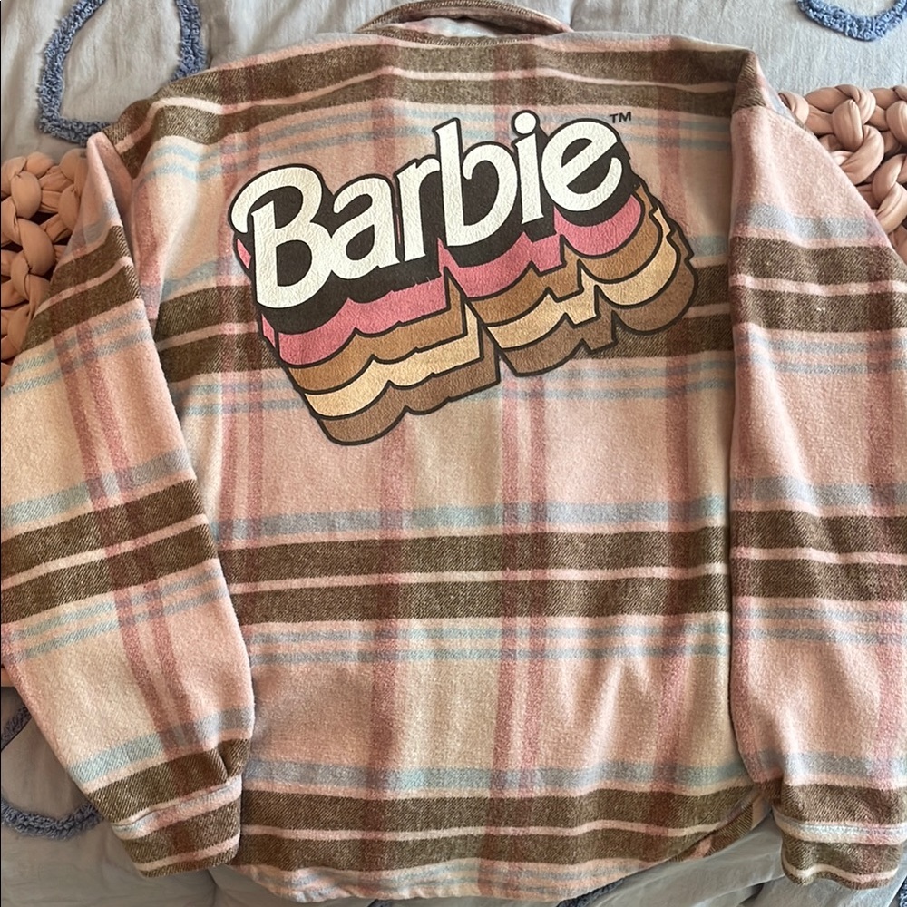 Barbie Plaid Button Down Shirt - Pink, Brown, Cream